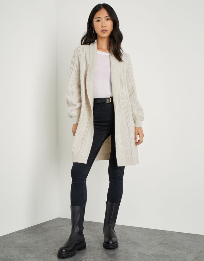 Shawl Collar Cable Knit Cardigan, Cream (CREAM), large
