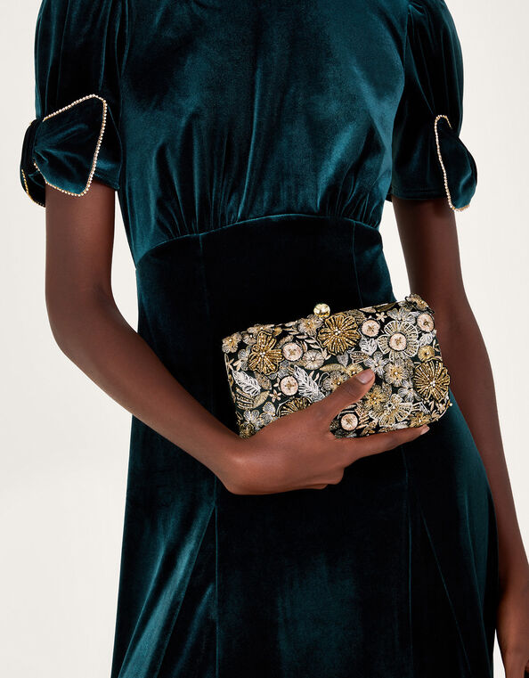 Metallic Bouquet Box Clutch, , large