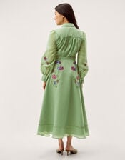 Orla Floral Embroidered Midi Shirt Dress, Green (GREEN), large