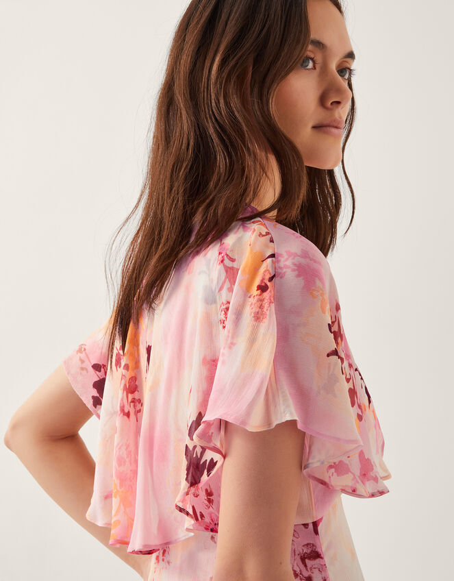 Mia Floral Cape Midi Dress, Pink (PINK), large