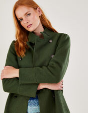 Diana Military Wool Pea Coat with Recycled Polyester, Green (KHAKI), large
