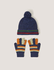 Dinosaur Hat & Gloves Set, Blue (NAVY), large