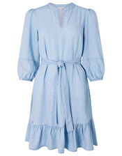 Evie Floral Embroidery Dress in LENZING™ TENCEL™, Blue (DENIM BLUE), large