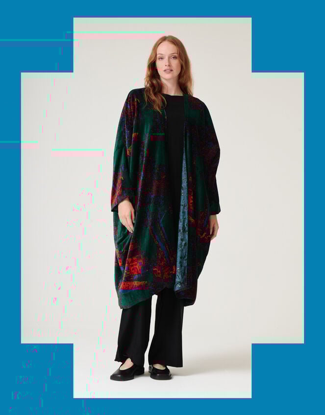 One Hundred Stars Pagoda Forest Long Velvet Jacket, , large