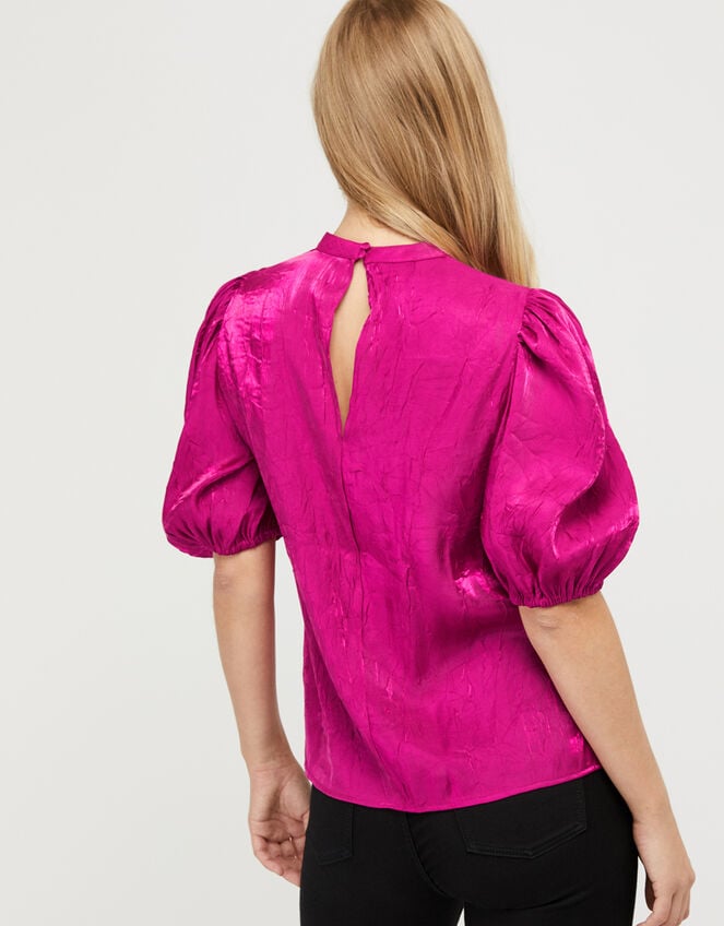 Cassidy Crinkle Puff Sleeve Blouse, Pink (PINK), large