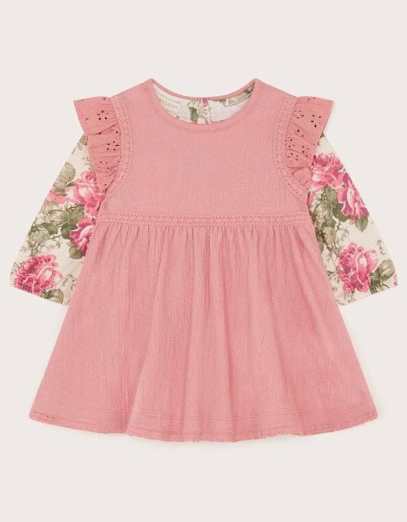 Newborn Betsy Floral Top and Pinafore Dress Set, Pink (PINK), large