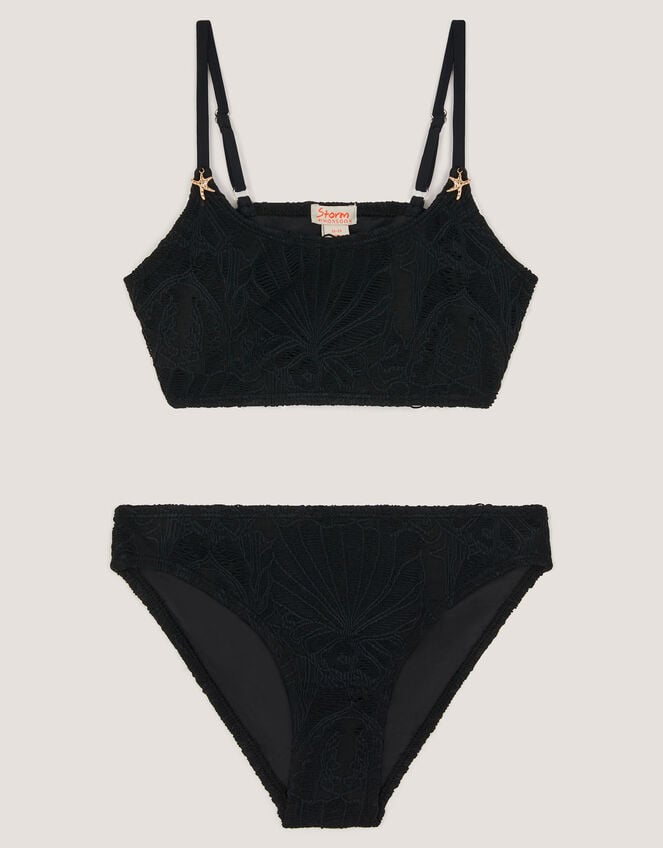 Starfish Textured Bikini Set, Black (BLACK), large
