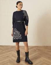 Stitch Rose Placement Dress, Blue (NAVY), large