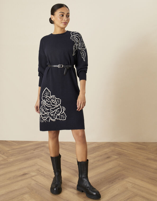 Stitch Rose Placement Dress, Blue (NAVY), large