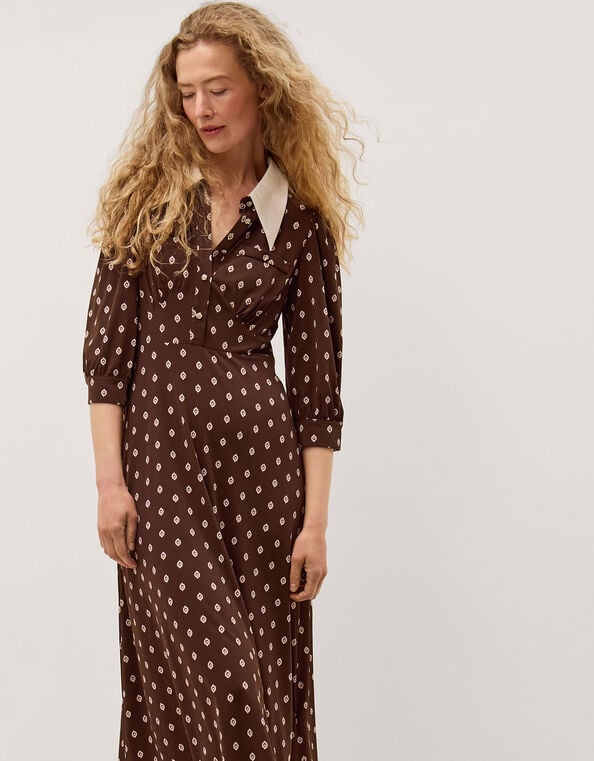 Janey Print Jersey Midi Dress, Brown (CHOCOLATE), large
