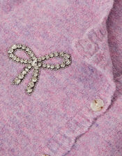Rhinestone Bow Embellished Cardigan, Purple (PURPLE), large