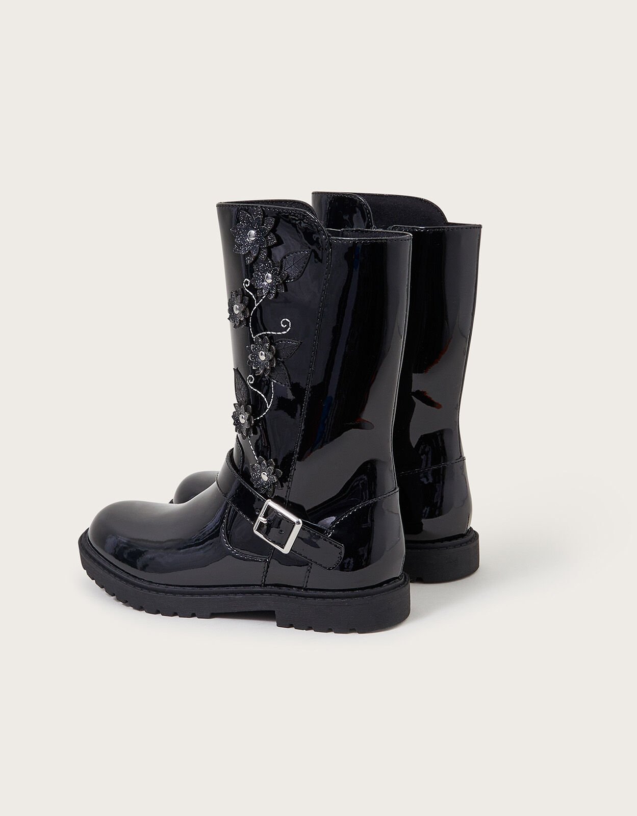 Patent Flower Riding Boots Black Shoes Monsoon UK