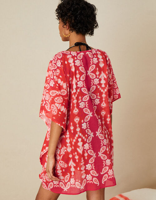 Paisley Print Kaftan in Organic Cotton, Red (RED), large