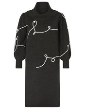Cornelli Heart Knit Dress, Grey (CHARCOAL), large