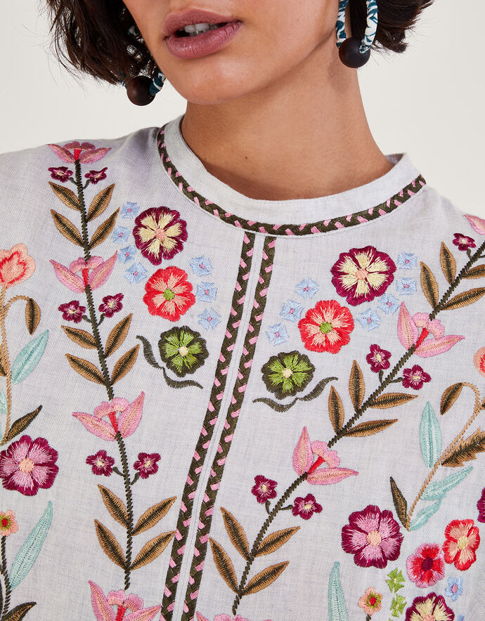 Josie Floral Embroidered Top Grey
