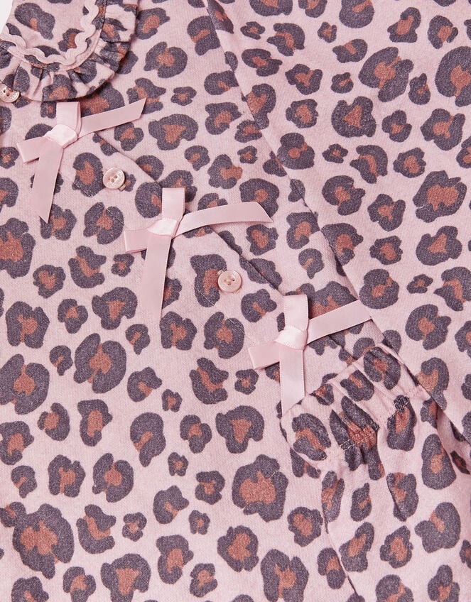 Bow Leopard Print Long Pyjamas Set, Pink (PINK), large