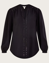 Alex V-Neck Blouse in Sustainable Viscose, Black (BLACK), large