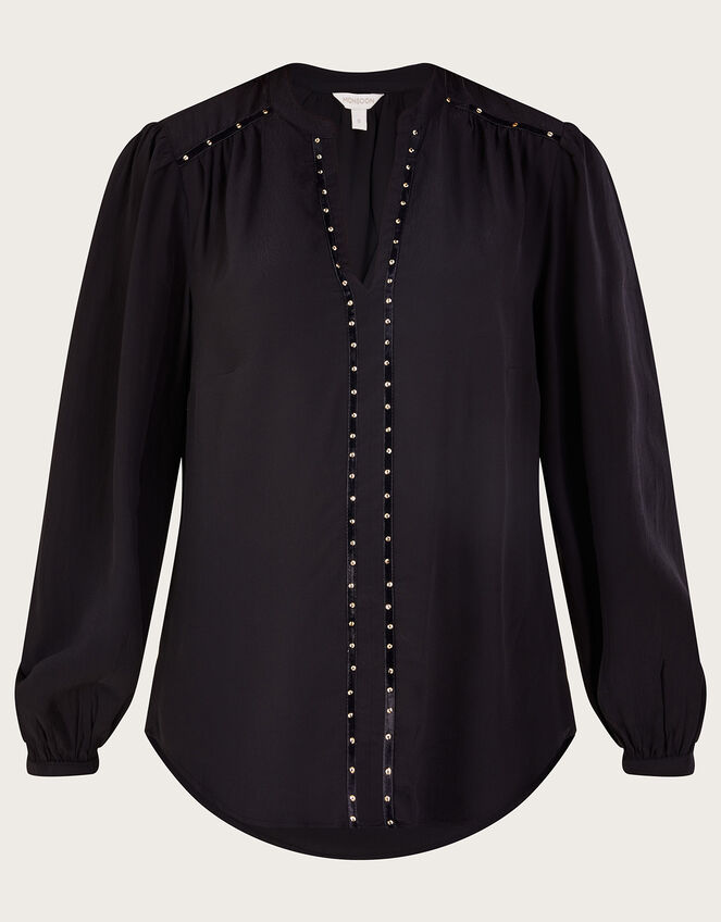 Alex V-Neck Blouse in Sustainable Viscose, Black (BLACK), large