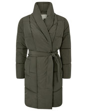 Eddie Long Padded Coat in Recycled Fabric, Green (KHAKI), large