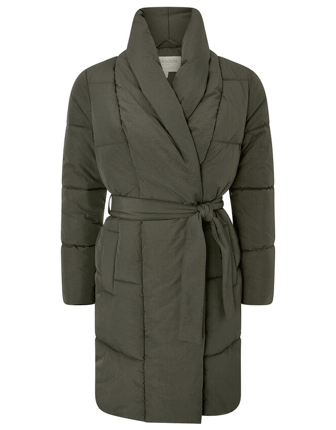 Eddie Long Padded Coat in Recycled Fabric, Green (KHAKI), large
