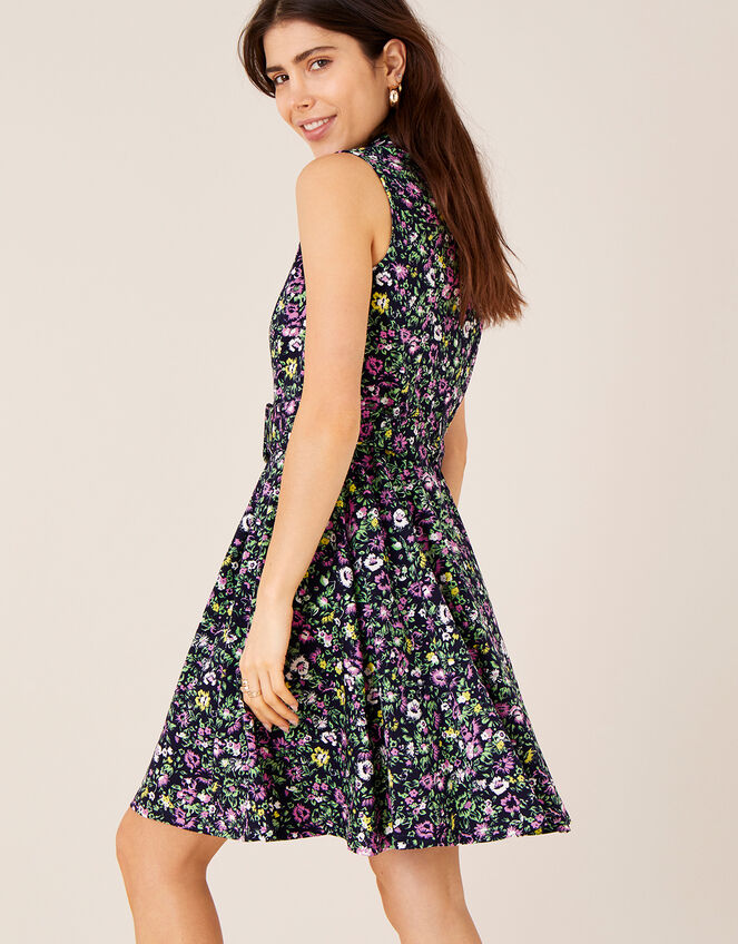 Katie Ditsy Floral Belted Shirt Dress, Blue (NAVY), large