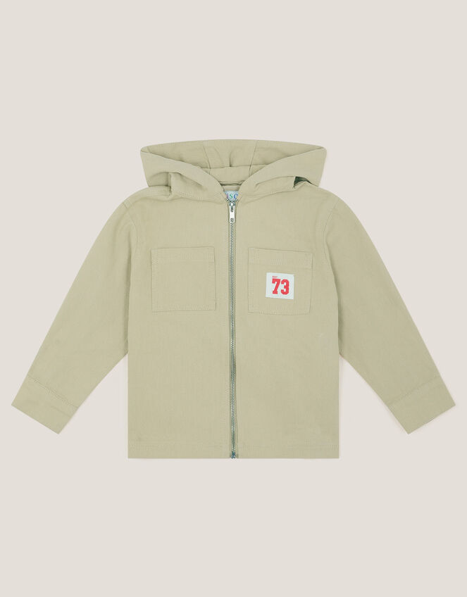 Hooded Twill Zip-Up Shacket, Natural (STONE), large