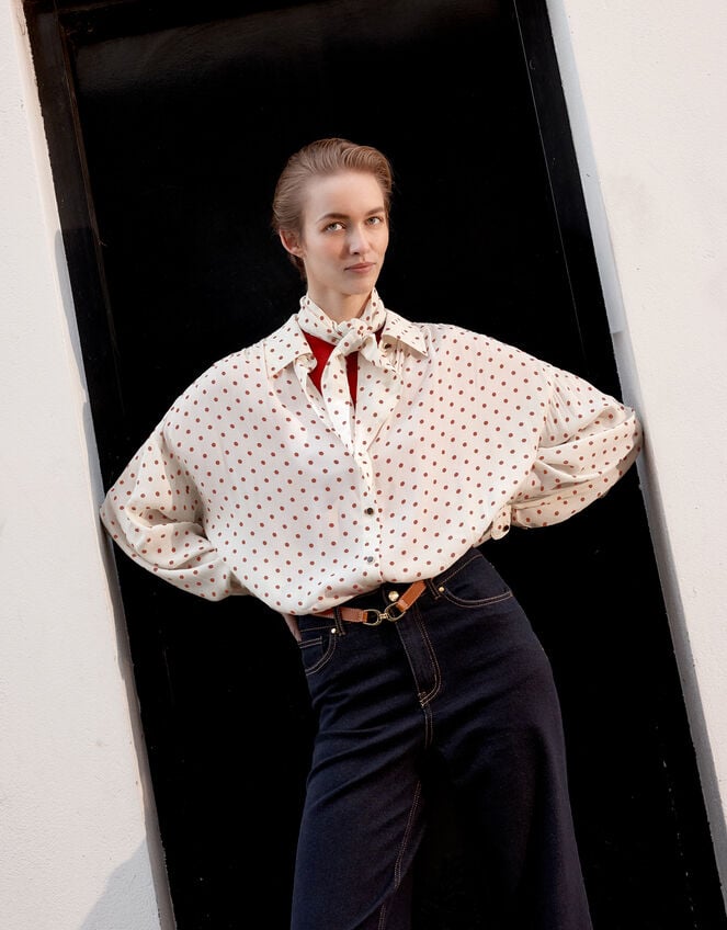 Esme Polka Dot Shirt & Scarf , Ivory (IVORY), large