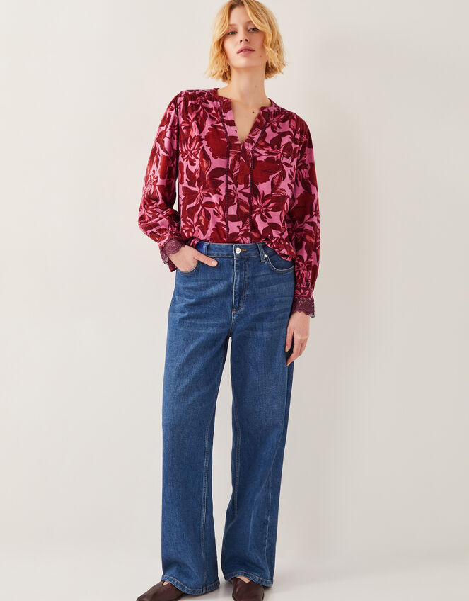 Aimee Floral Print Jersey Blouse, Pink (PINK), large