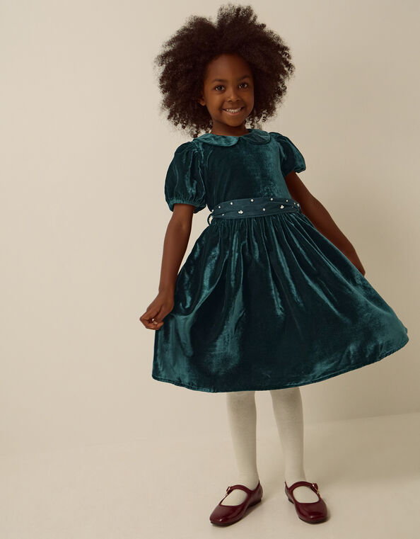 Misty Embellished Velvet Party Dress, Green (GREEN), large