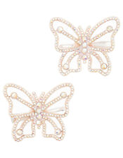 Diamante Butterfly Hair Clips, , large
