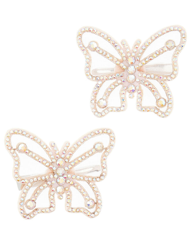 Diamante Butterfly Hair Clips, , large