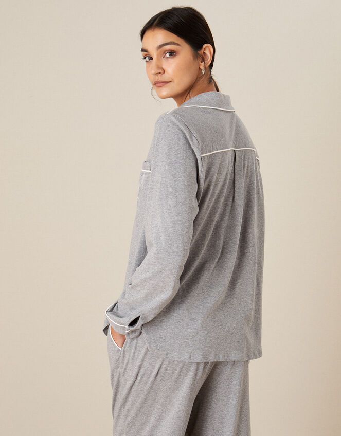 Plain Jersey Button Pyjama Shirt, Grey (GREY), large