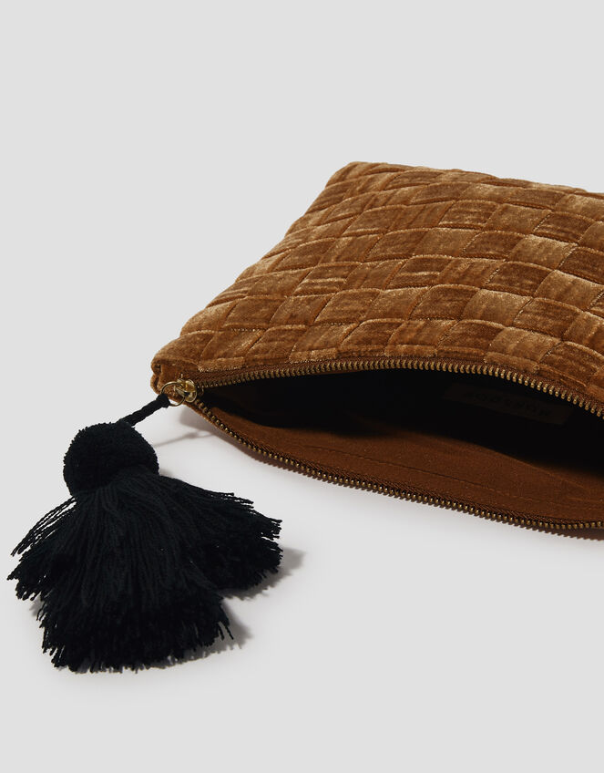 Woven Velvet Zip Pouch, Gold (GOLD), large