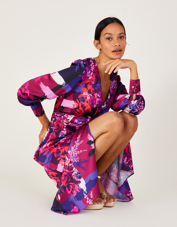 Darcie Satin Print Midi Dress Pink