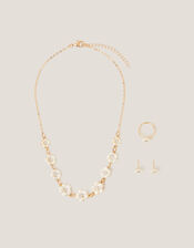 Pearly Flower Jewellery Set, Gold (GOLD), large