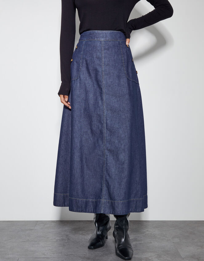 Harper A-Line Denim Maxi Skirt, Blue (INDIGO), large