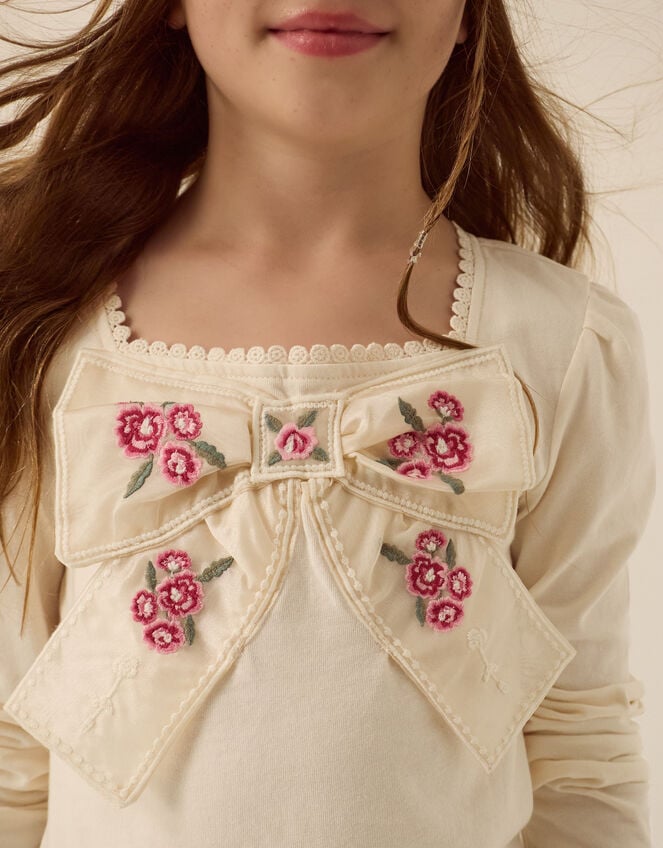 Organza Bow Long Sleeve Top, Cream (CREAM), large