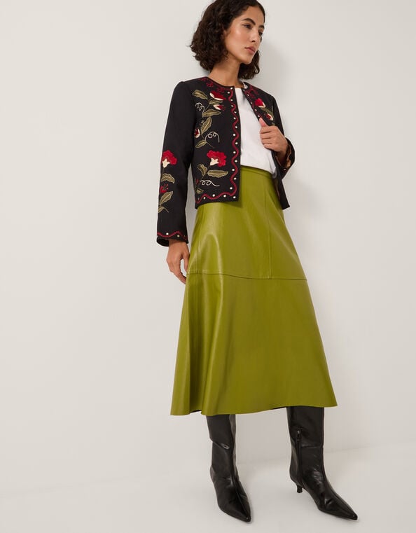 Pippa Faux Leather Midi Skirt, Green (OLIVE), large