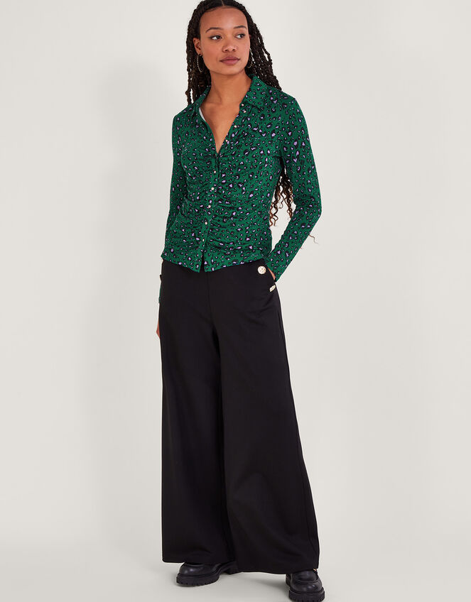 Print Ruched Jersey Shirt, Green (GREEN), large