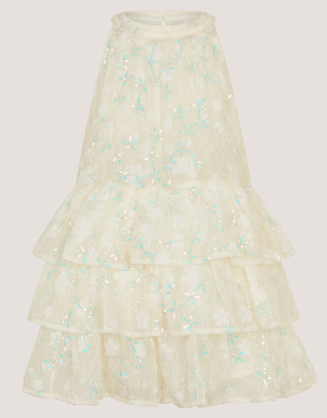 Georgie Sequin Jacquard Tiered Party Dress, Ivory (IVORY), large