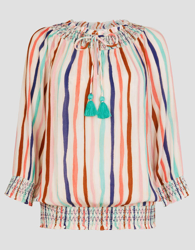 Sally Stripe Long Sleeve Top, White (WHITE), large