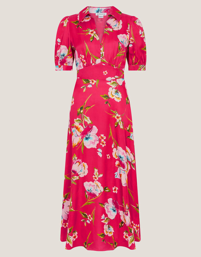Meredith Floral Midi Shirt Dress, Red (RED), large