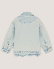 Flower Sequin Denim Jacket, Blue (BLUE), large