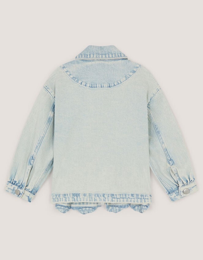 Flower Sequin Denim Jacket, Blue (BLUE), large