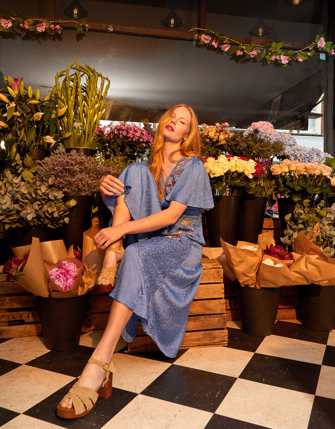 Elizabeth Embroidered Jacquard Dress Blue