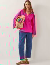 Tulip Linen Blend Collar Top, Pink (PINK), large