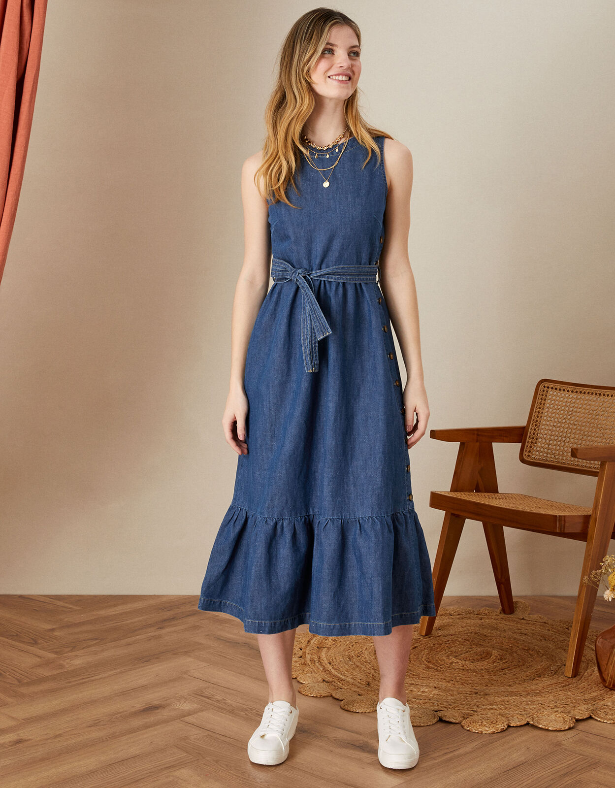 Sleeveless denim dress uk hot sale