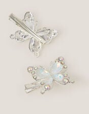 2-Pack Gemstone Butterfly Hair Clips, Silver (SILVER), large