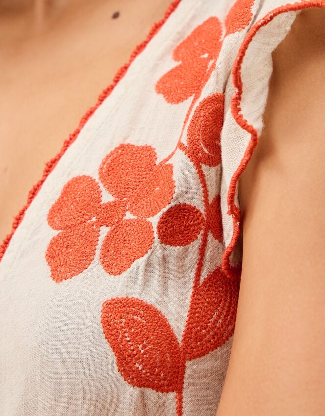 Rhea Embroidered Linen Blend Top, Natural (NATURAL), large