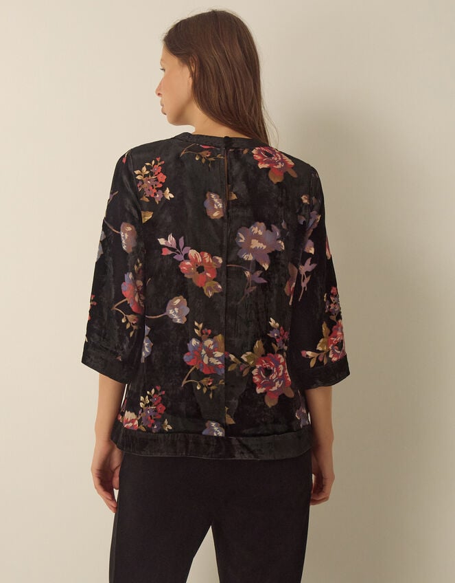 Abril Floral Devor&eacute; Velvet Top , Black (BLACK), large